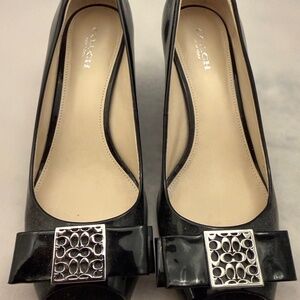 Coach wedge heel Silver on bow black patent 7B